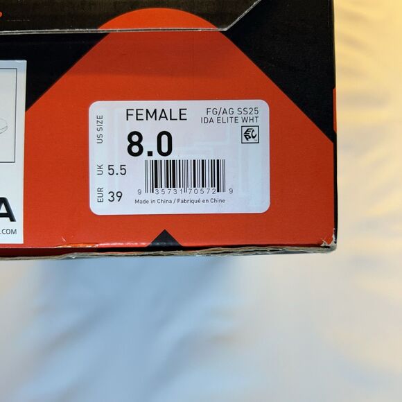 IDA Sports Women Rise Elite FG/AG Soccer Cleats Size 8 White New in Box - Picture 9 of 10